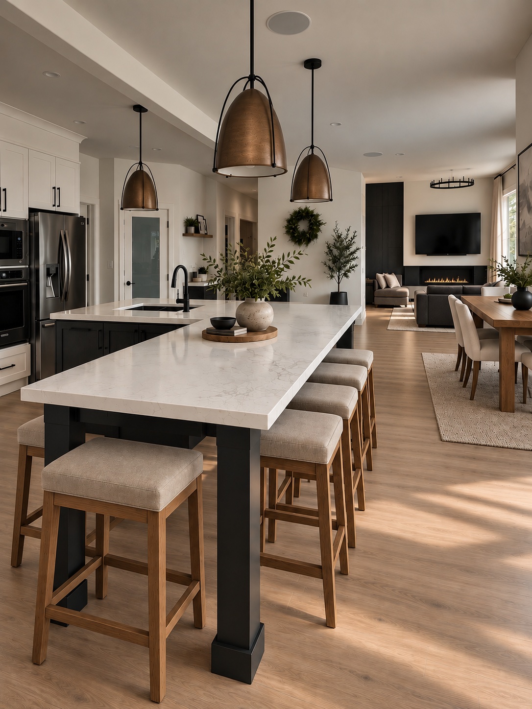 Dining and kitchen after renovation