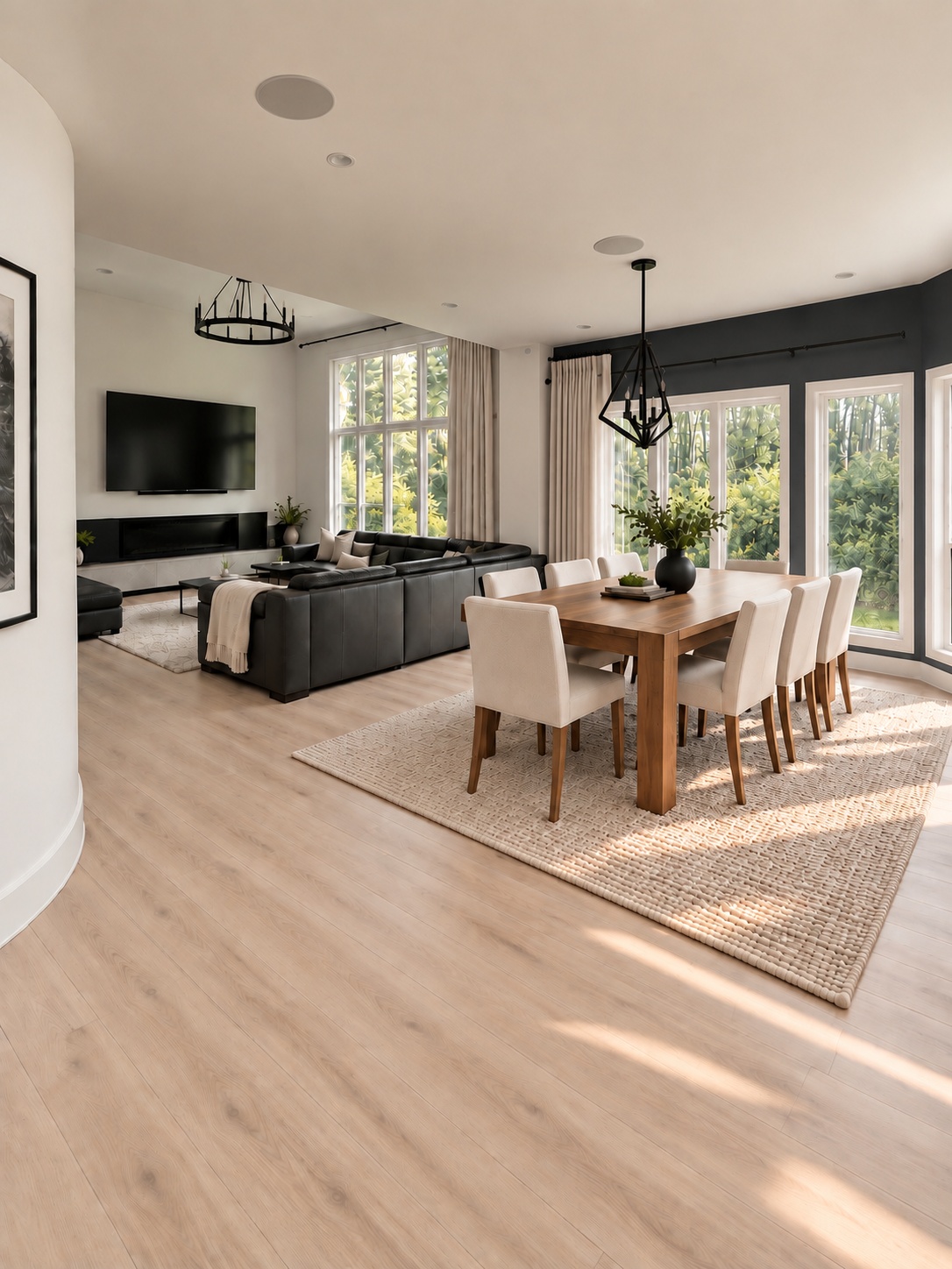 The Contemporary dining and living room