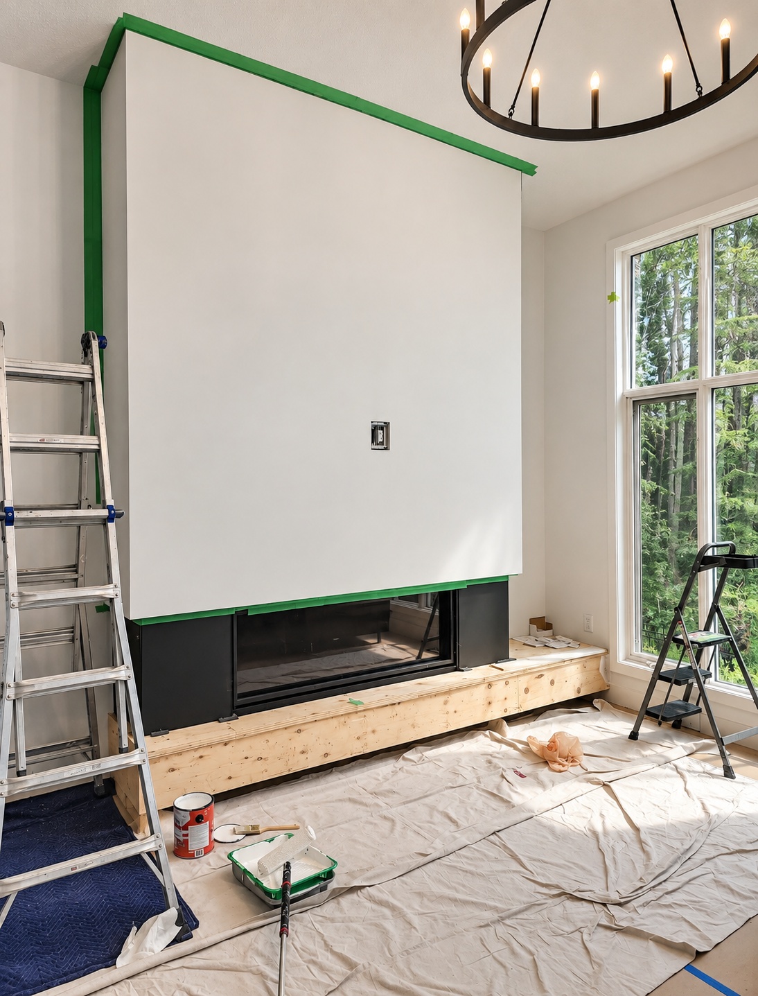 Living room fireplace wall painting progress