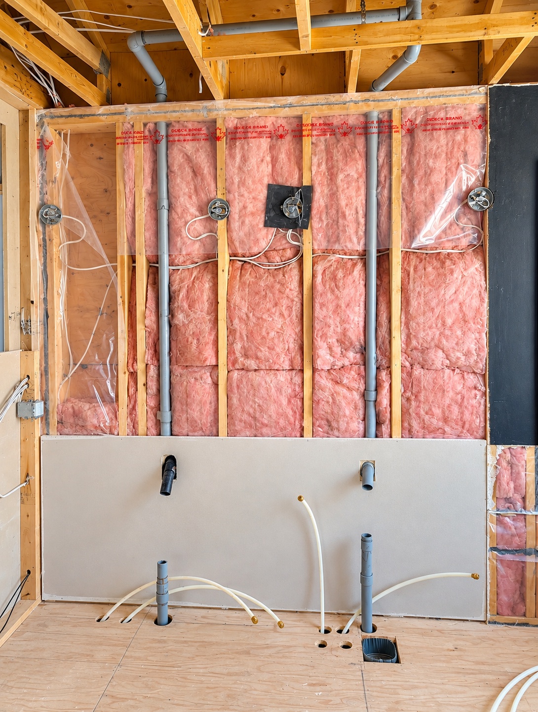 Primary suite rough-in progress